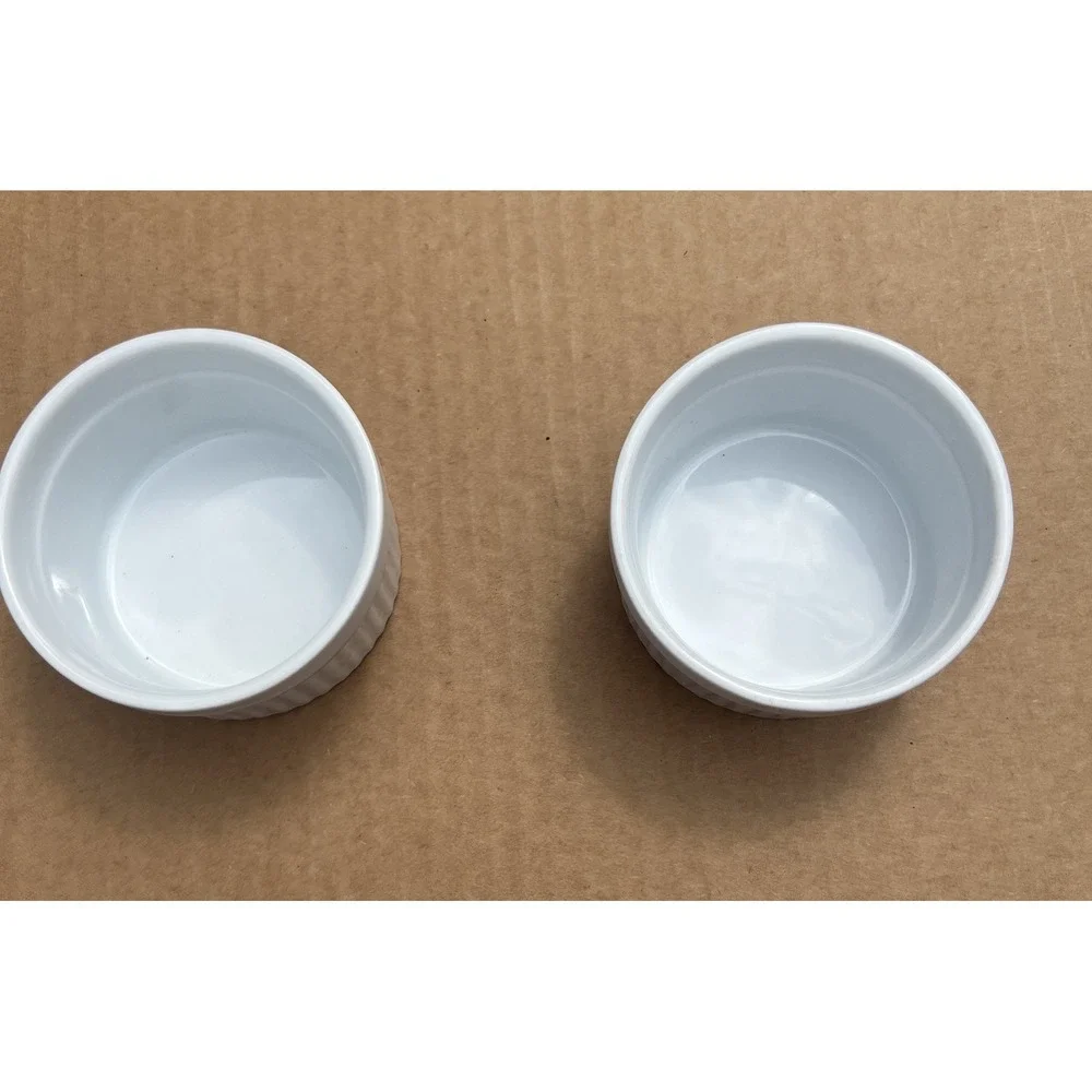 HIC Earthenware White Ramekins Set of 2‎ Souffle Custard Baking Bowls Oven Safe